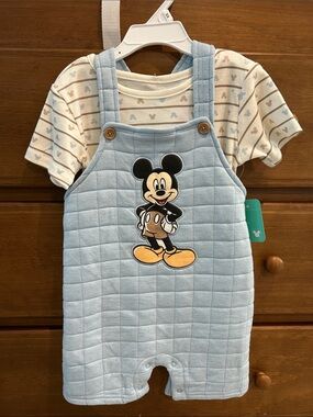 NWT Disney Mickey Mouse Baby Overalls Set with Shirt & Overalls Size 24 months